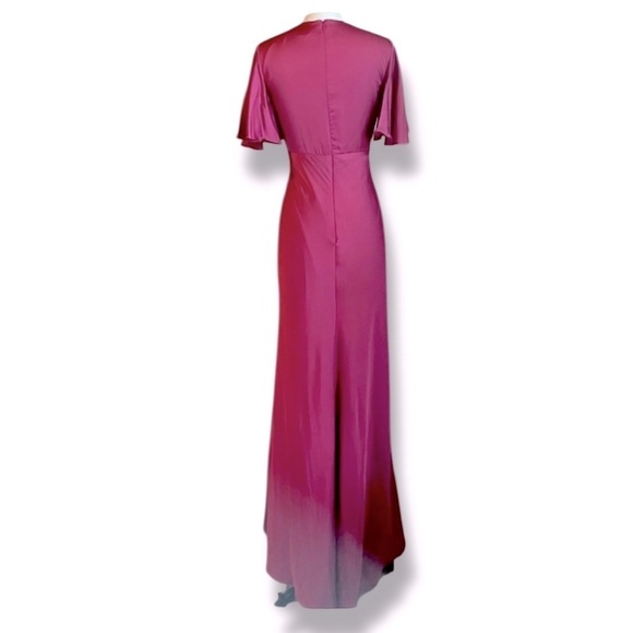 NWT IEENA Mac Duggal Raspberry Red Satin Flutter Sleeve Evening Gown Size 12 - Picture 4 of 7